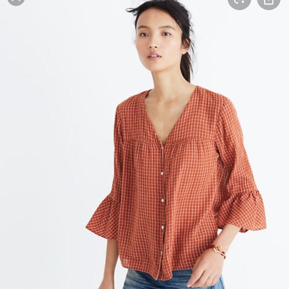 Madewell Tops - Madewell Veranda Bell Sleeve Shirt in Windowpane
